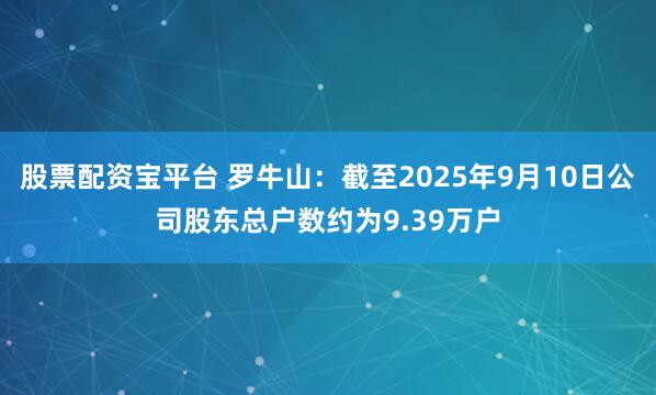 股票配资宝平台 罗牛山：截至2025年9月10日公司股东总户数约为9.39万户