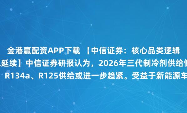 金港赢配资APP下载 【中信证券：核心品类逻辑强化，三代制冷剂景气延续】中信证券研报认为，2026年三代制冷剂供给侧限制料将持续，R32、R134a、R125供给或进一步趋紧。受益于新能源车、空调及外贸需求拉动，需求侧刺激强烈，行业景气度持续上行，建议把握政策与技术双轮驱动下，三代制冷剂价格上行与四代技术迭代的...